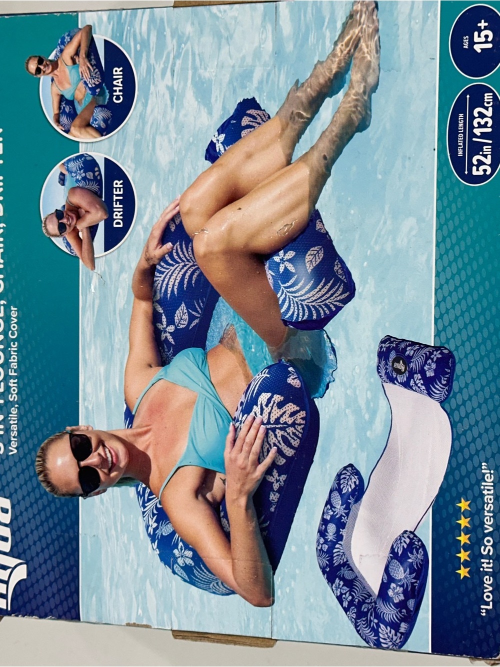 Blue Patterned  3 in 1 lounge chair drifter- Navy Floral New